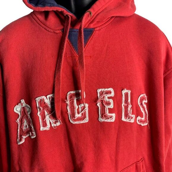 Vintage Majestic Angels Hoodie Sweatshirt XL Red Embroidered Applique Pockets - Picture 2 of 7